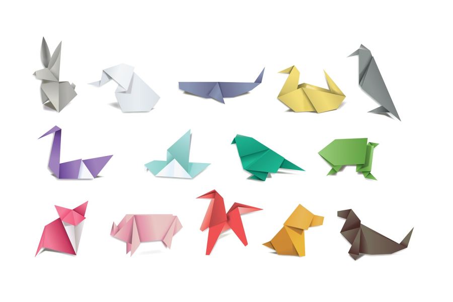 kolorowe figurki origami
