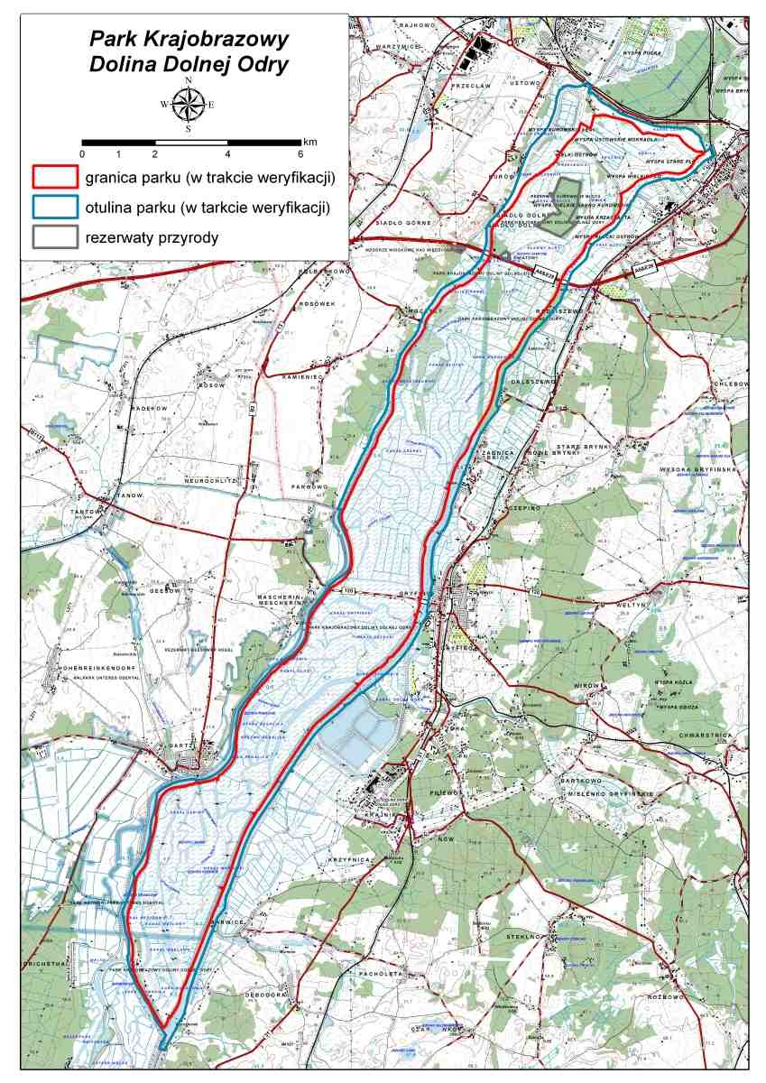 mapa fizyczna Parku Krajobrazowego Doliny Dolnej Odry