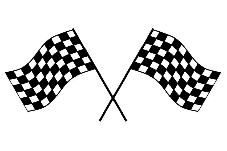 grafika przedstawia dwie skrzyżowane flagi oznaczające koniec zmagań.
