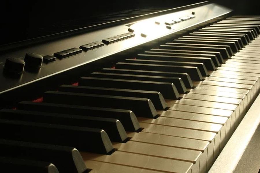 fragment klawiatury pianina elektrycznego.