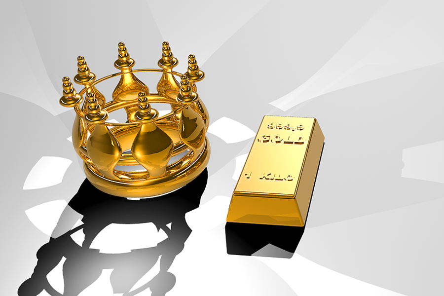 złota korona i sztabka złota
