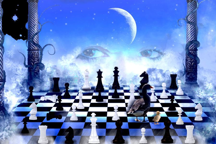 grafika z szachami i ksieżycem w tle